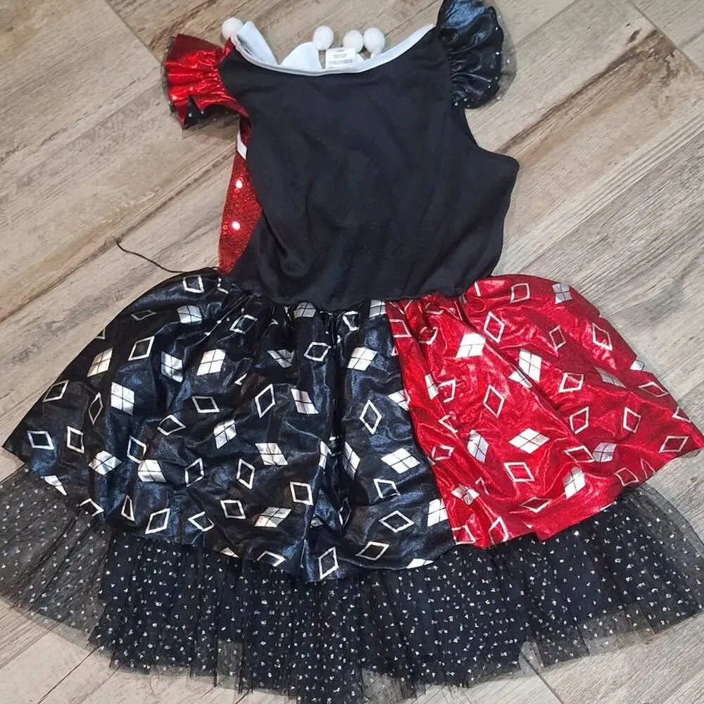 Harley Quinn /Batman Kids Costume - Red and Black Jester Dress Sz.M #1807